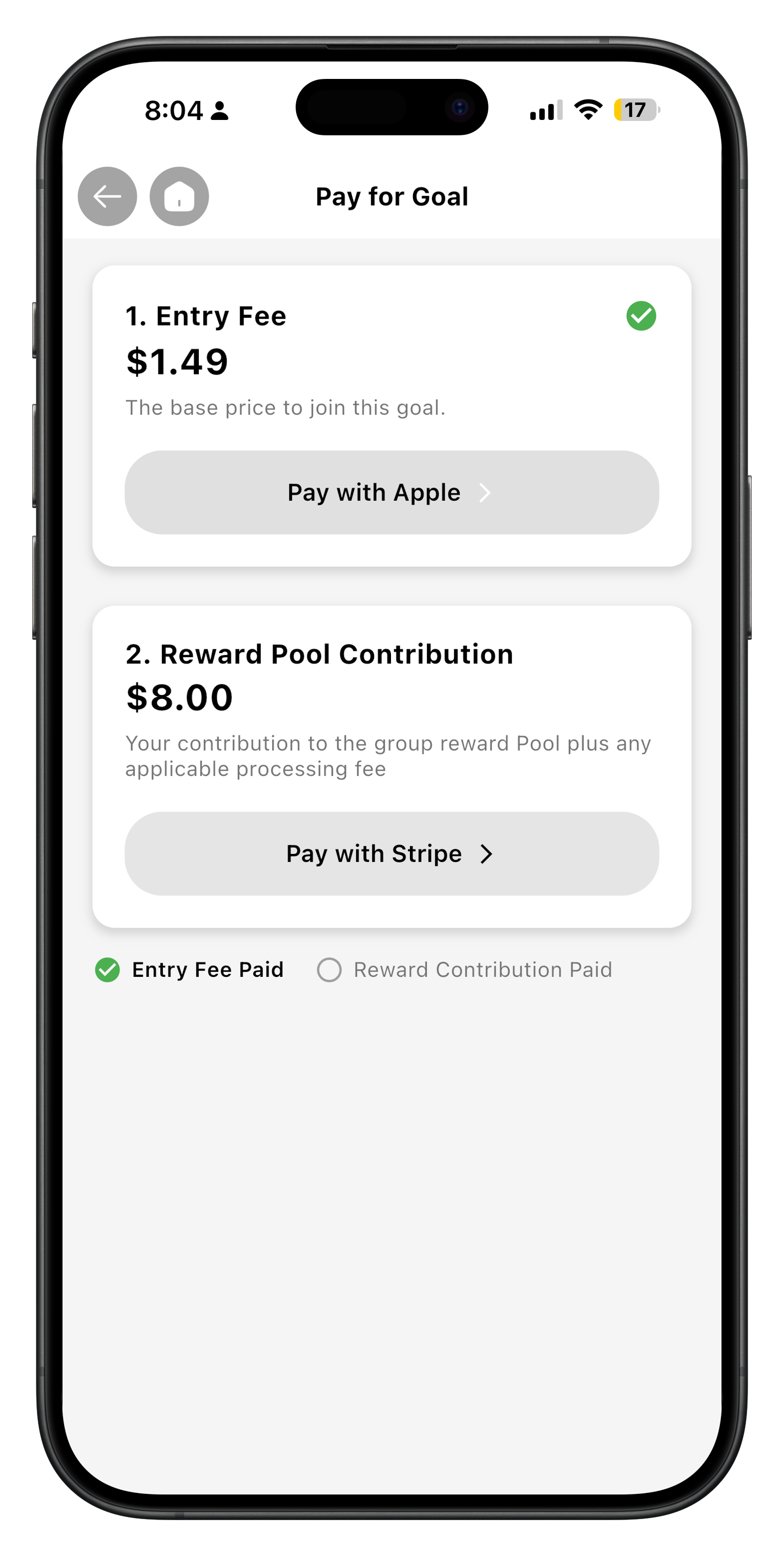 CongrIt Pay for Goal screen